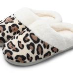 SincereWay Kadın Leopar Tüylü Terlik Mercan Polar Astarlı Örme Peluş Kumaş Rahat Battaniyeler Kaymaz Ev Ayakkabıları Kapalı Açık (Brown Yellow,3-4)