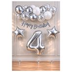 SİNDA Happy Birthday Gümüş -Doğum Günü Partisi Seti - Yaş Günü Konsepti - Rakam, Yıldız Balon, Banner Ve Lateks Balon