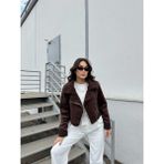 Sindi Moda Peluş Kaplama Süet Crop Kaban 6859 - 38 - Acı Kahve
