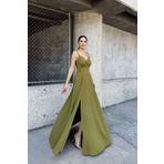 Sindimoda İp Askı Kruvaze Yaka Yırtmaçlı Abiye 582189
