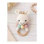 SineklikStoree El Yapımı Amigurumi Diş Kaşıyıcı – Ahşap Halkalı Örgü Bebek Oyuncağı – Pastel Renkli Çıngıraklı Dişlik