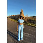 Siner Fashion Kadın Bebe Mavisi Crop Bol Paça Pantolon Alt Üst Takım