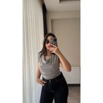 Siner Fashion Kadın Gri Degaje Yaka Pamuklu Soft Bluz