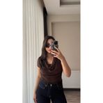 Siner Fashion Kadın Kahverengi Degaje Yaka Pamuklu Soft Bluz