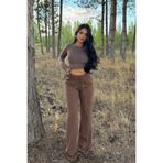 Siner Fashion Kadın Kahverengi Kalın Fitilli Geniş Paça Triko Pantolon