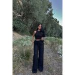 Siner Fashion Kadın Siyah Sıfır Kol Bluz Bol Paça Pantolon Ters Dikiş Detaylı Takım