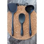 Single ( 3 Adet ) Sert Uçlu Isıya Dayanıklı Yanmaz Yapışmaz Silikon Yemek Servis Kaşık Seti
