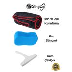 Single 3'lü Araç Yıkama Kurulama Temizlik Seti - Kurulama ( 50X70 CM ) - Cam Çek Çek - Sünger