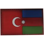 Single Sword Azerbaycan 2 Devlet Tek Millet Bayrağı Plastik Patch - Peç - 5 x 9 cm - Siyah