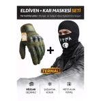 Single Sword Dokunmatik Tam Parmak Korumalı Eldiven + Termal Kar Maskesi Set Haki L