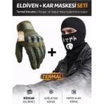Single Sword Dokunmatik Tam Parmak Korumalı Eldiven + Termal Kar Maskesi Set Haki Xl