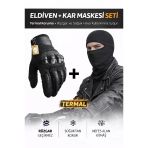 Single Sword Dokunmatik Tam Parmak Korumalı Eldiven + Termal Kar Maskesi Set Siyah Xl
