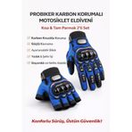 SINGLE SWORD Probiker TS EN 13594 Uyumlu Kısa Parmak Uzun Parmak Bisiklet Motosiklet Eldiveni Mavi 2 Li Set