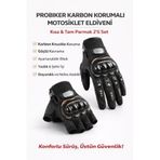 SINGLE SWORD Probiker TS EN 13594 Uyumlu Kısa Parmak Uzun Parmak Bisiklet Motosiklet Eldiveni Siyah 2 Li Set