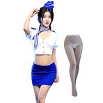 SINGUYUN Kadın Seksi Havacılık Üniforma Çantası Kalça Kısa Etek Uçuş Görevlisi Kostüm Cosplay İç Çamaşırı (1264 Mavi Beyaz)
