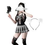 SINGUYUN Kadın Seksi Okul Kız Kıyafetleri İç Çamaşırı Öğrenci Dar Ağ Giysiler Üniforma Pileli Etek Cosplay Elbise (7422Siyah)