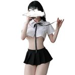 SINGUYUN Seksi Okul Kız Kıyafeti İç Çamaşırı Denizci Kıyafeti İngiliz ekose pilili etek Cosplay İç Çamaşırı Seti (2377Beyaz)