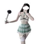 SINGUYUN Seksi Okul Kız Kıyafeti İç Çamaşırı Denizci Kıyafeti İngiliz ekose pilili etek Cosplay İç Çamaşırı Seti (2462 Yeşil)