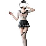 SINGUYUN Seksi Okul Kız Kıyafetleri Lolita İç Çamaşırı Öğrenci Sıkı Ağ Kıyafetleri Üniforma Pileli Etek Cosplay Elbise (6071 Gri)