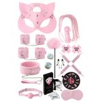 Sınırsızmarket 15 Parça Pembe Fantezi Set, Kedi Maskesi, Kelepçe, Kamçı, Oyun Kartları, Tüy Tickler, Göz Bandı Dahil