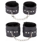 Sınırsızmarket Siyah Deri Kelepçe Seti, Peluş Astarlı, Metal Zincirli, Bileklik ve Ayak Bileği Kelepçesi, 2'li Set