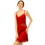 SINMIUANIME Seksi kadın iç çamaşırı saten gecelik askı pijama elbise kısa gecelik derin V boyun Loungewear seti ile, 2535red, L