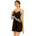 SINMIUANIME Seksi kadın iç çamaşırı saten gecelik askı pijama elbise kısa gecelik derin V boyun Loungewear seti ile, 2552black, L