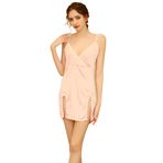 SINMIUANIME Seksi kadın iç çamaşırı saten gecelik askı pijama elbise kısa gecelik derin V boyun Loungewear seti ile, 2555pembe, XL