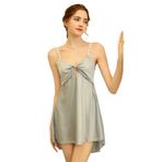 SINMIUANIME Seksi kadın iç çamaşırı saten gecelik askı pijama elbise kısa gecelik derin V boyun Loungewear seti ile, 2556blue Gri, M