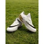 Sinmm Erkek Çocuk Krampon Çoraplı Halı Saha Düz Futbol Spor Ayakkabısı Beyaz-Gold Renk Filet-Garson - Beyaz - Altın
