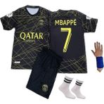 Sinmm Mbappe Psg Özel Üretim Siyah-Gold Renk Çocuk Forması Bileklik ve Çorap Yanındaa - 13 - 14 Yaş