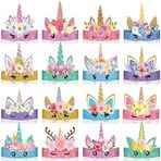 Sinmoe 32 ADET Unicorn Doğum Günü Parti Şapkaları Unicorn Parti Malzemeleri Kağıt Taç Unicorn Taç Unicorn Kafa Bandı Kızlar için Unicorn Parti Süslemeleri Prenses Erkek Elbise Unicorn Tema Süslemeleri