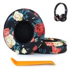 SINOWO Beats Solo 2 & Solo 3 Kablosuz Kulak Üstü Kulaklıklar için Earpad'lerin Değiştirilmesi, Solo2 Solo3 Gürültü Yalıtımlı Bellek Köpüğü ile Kulak Pedleri, Yumuşak Protein Deri (Siyah Çiçek)