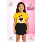 Sinrez Kız Çocuk Takım Ayıcık Gulen Yuz Baskılı Kısa Kol Tişört Şort Etek - 7 - 8 Yaş - Siyah - Sarı