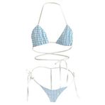 SINROYEE Japon mikro Bikini iç çamaşırı seti Anime Cosplay kostümleri sutyen ve külot Kawaii iç çamaşırı takım elbise kadınlar için, Mavi Kontrol # 9, Tek Beden