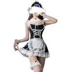 SINROYEE Kadın Seksi Fransız Hizmetçi Kostümü Cosplay Anime İç Çamaşırı Kıyafetleri Yaramaz Dantel Elbise Önlüğü (XL (120-145 lbs), 12 Siyah)