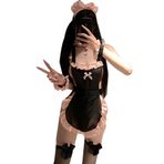 SINROYEE Kadın Seksi İç Çamaşırı Cosplay Fransız Hizmetçi Kıyafeti Kostüm Yaramaz Dantel Babydoll Önlük Süslü Elbise (Siyah 1)