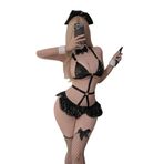 SINROYEE Kadın seksi iç çamaşırı kadınlar için yaramaz kıyafetler seksi deri balenli oyuncak Bodysuit gecelik hizmetçi Cosplay, Siyah 6, M