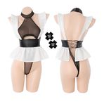 SINROYEE Kadın seksi iç çamaşırı kadınlar için yaramaz kıyafetler seksi deri balenli oyuncak Bodysuit gecelik hizmetçi Cosplay, Siyah 9, M