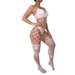 SINROYEE Kadın seksi örgü Bodystocking file Bodysuits iç çamaşırı tek parça tulum iç çamaşırı Crotchless gecelik, Açık pembe 7, Tek Beden