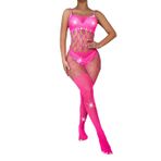 SINROYEE Kadın seksi örgü Bodystocking file Bodysuits iç çamaşırı tek parça tulum iç çamaşırı Crotchless gecelik, Gül kırmızı 7, Tek Beden