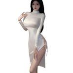 SINROYEE Kadın seksi yular sırtı açık Mini elbise kadınlar için parti gece seksi kulüp Bodycon gece dışarı elbiseler, Beyaz 1, Tek Beden