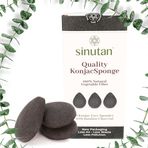 Sinutan® Konjac sünger | %100 doğal (3'lü set) bambu aktif karbon | yüz temizleme süngeri | detoks yüz süngeri | ekolojik hediye fikri (Konjac siyah)