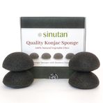 Sinutan® Konjac yüz süngeri, %100 doğal, bambu aktif kömür, yuvarlak konjac sünger, gözenekleri peeling ve derinlemesine temizlemek için, yüz ve vücut
