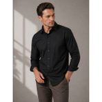 Sinwear Regular Fit Uzun Kollu Nefes Alan Terletmeyen Keten Dokulu Erkek Gömlek - Siyah - 2XL