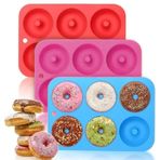 sinzau 3'lü paket silikon Donut kalıpları, 6 boşluklu yapışmaz fırın tepsisi, pişirme tepsisi, ısıya dayanıklı, pasta, bisküvi, bagels muffin için (kırmızı turuncu mavi)