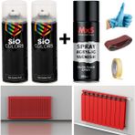 Sio Colors 2 Adet Isıya Dayanıklı Radyatör Kalorifer Petek Sprey Boya Seti + Vernik 400 ml (Bant-Zımpara-Eldiven) - KIRMIZI