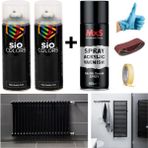 Sio Colors 2 Adet Isıya Dayanıklı Radyatör Kalorifer Petek Sprey Boya Seti + Vernik 400 ml (Bant-Zımpara-Eldiven) - PARLAK SİYAH