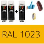 Sio Colors 2 Adet Sprey + 1 Adet Vernik Trafik Sarı RAL-1023 Sprey Boya Seti 400 Ml+Zımpara+Kağıt Bant+Eldiven