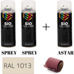 Sio Colors 2 Adet Sprey+1 Adet Astar+Zımpara Sprey Akrilik Boya Seti 400 ml (Metal-Ahşap-Araba-Plastik) - RAL-1013 KREM